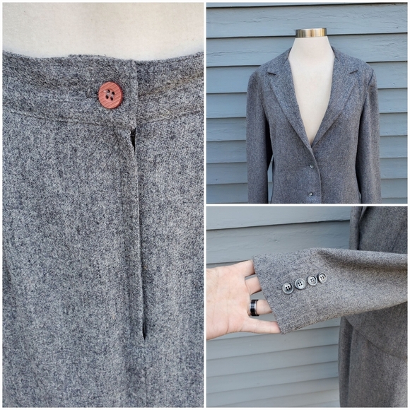Vintage 80s Retro Preppy Acadamia Gray Wool Blend Blazer Skirt Suit Set Sm/Md - Picture 4 of 6